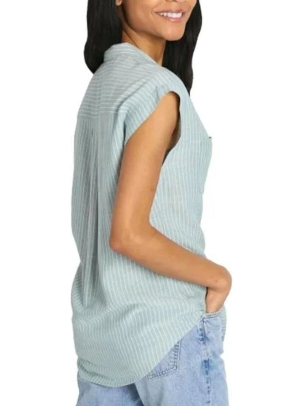 NWT Jachs Girlfriend Women's L Green Striped Sleeveless Button Front C1017 - Picture 2 of 12